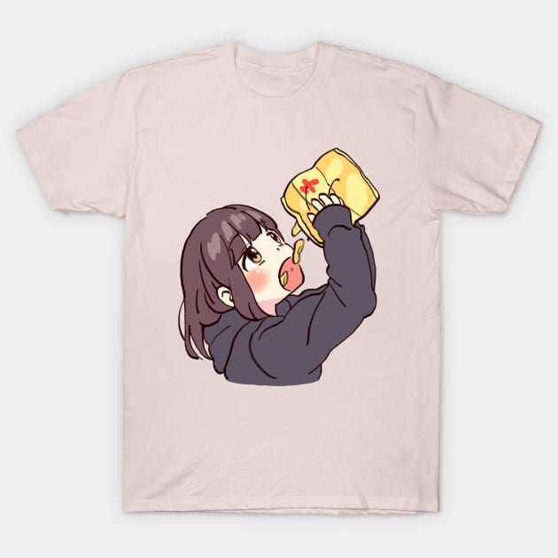 I draw cute anime girl eating chips / Menhera Shoujo Kurumi-chan T-Shirt by mudwizard